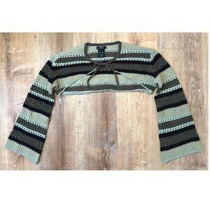 Social Collision Womens Crochet Stripe Shrug Bolero Cardigan Sweater Size L